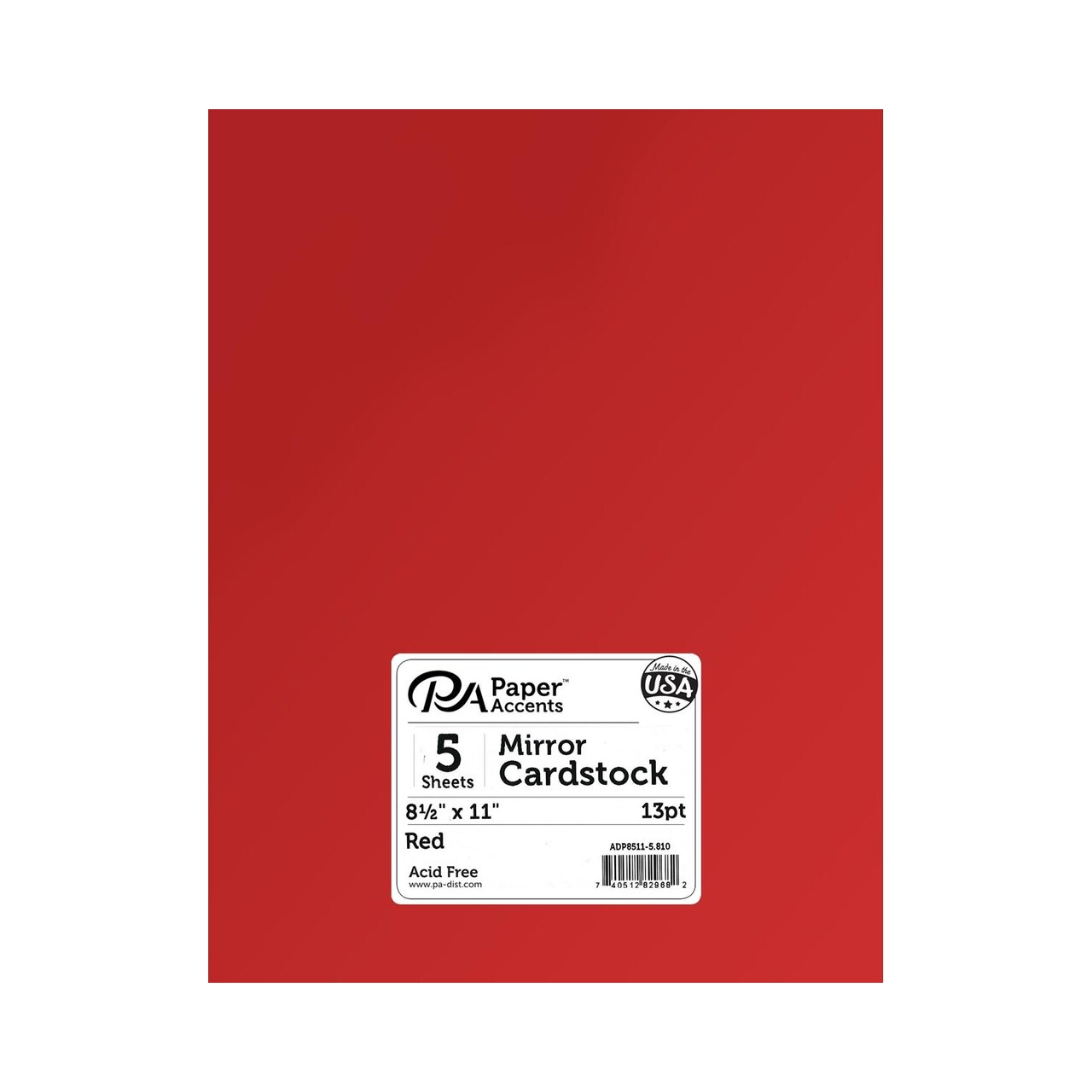 PA Paper Accents Mirror Cardstock 8.5" x 11" Red, 13pt colored cardstock paper for card making, scrapbooking, printing, quilling and crafts, 5 piece pack